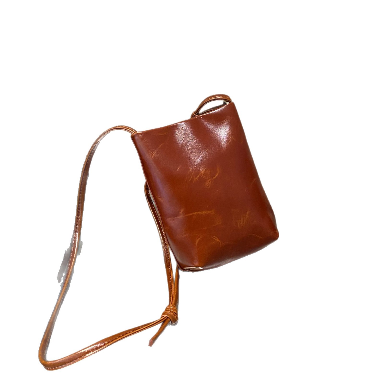 Top Layer Cowhide Bucket Bag - Versatile Soft Leather Crossbody & Small Phone Purse, Vintage Style - Thumbnail 5