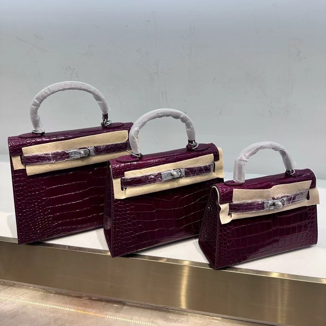 Crocodile Pattern Mini Kelly Bag - Genuine Leather Fashion Crossbody & Shoulder Bag - Thumbnail 10