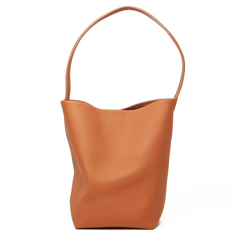 2026 New Genuine Leather Women's Tote Bag Large Capacity Top Grain Cowhide Commuter Bucket Bag - Thumbnail 3