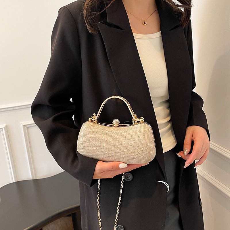 2025 Trendy Women's Evening Bag Simple Lock Small Shoulder Bag Chain Crossbody Bag - Thumbnail 2