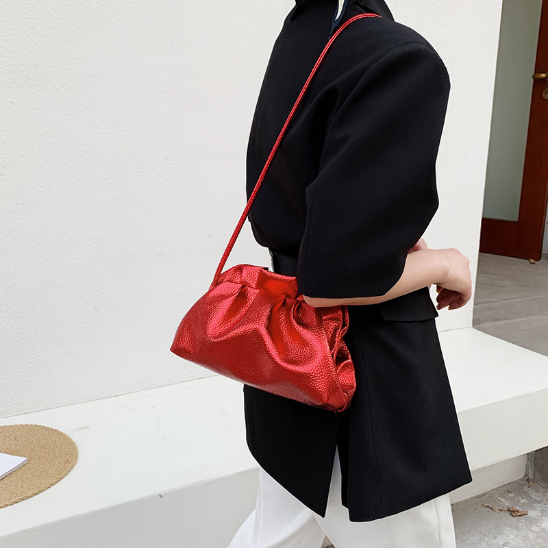 2024 Spring/Summer Fashion Underarm Cloud Bag - Soft Leather Pleated Dumpling Crossbody Mini Bag for Women - Thumbnail 4