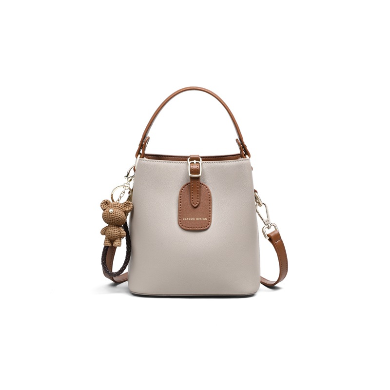 2026 New Summer Genuine Leather Bucket Bag - High-End Contrast Color Commuter Shoulder Bag for Women - Thumbnail 5