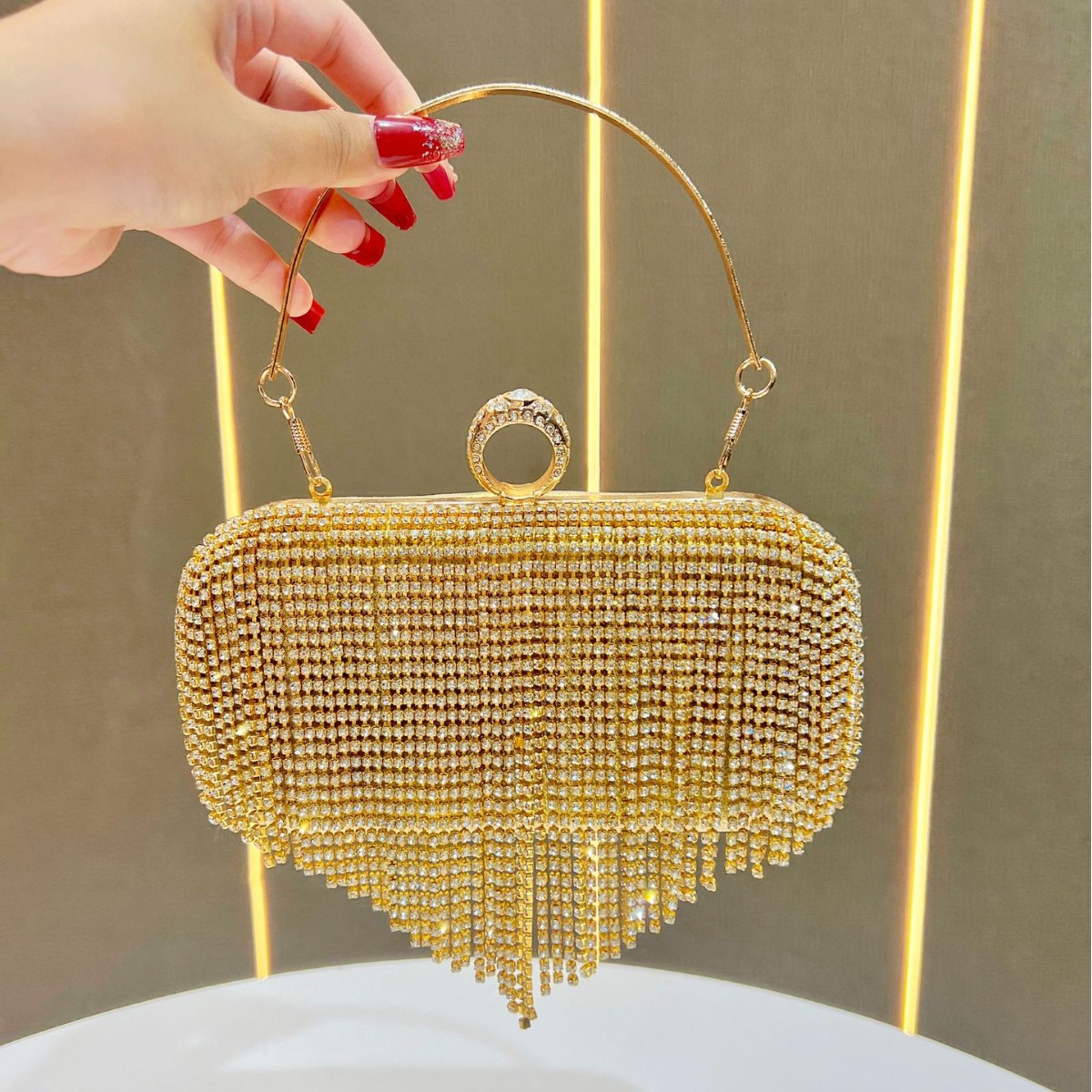 Cross-border New Evening Bag Women's Handbag Banquet Clutch Bag Evening Dress Bag with Rhinestones and Tassels - Thumbnail 7