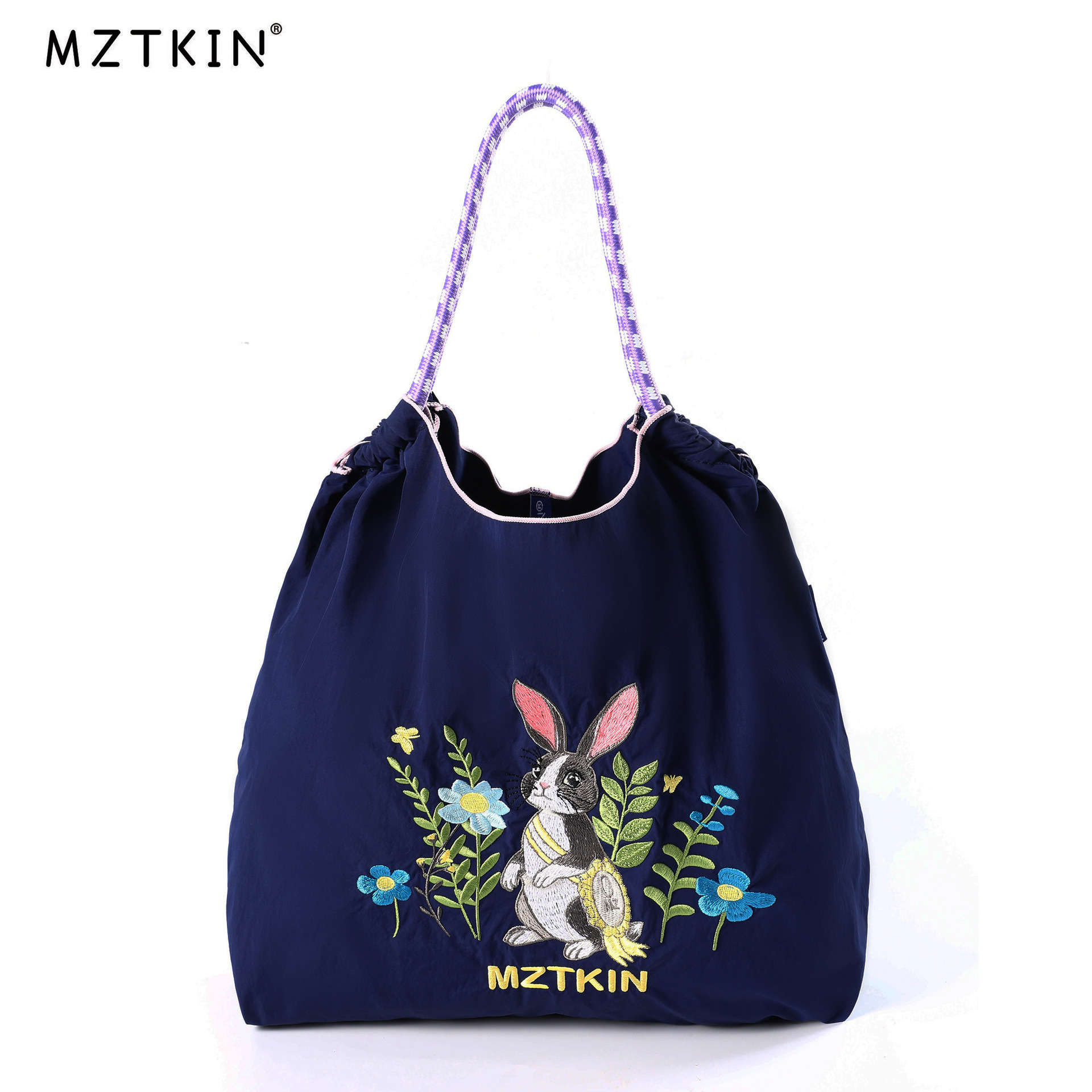 Embroidered Nylon Tote Bag - Large Capacity Canvas Crossbody Bag for Commuting - Thumbnail 13