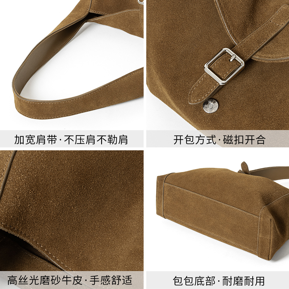 Luxury Matte Cowhide Leather Shoulder Bag, Large Capacity Commuter Tote Bag, Crossbody Bag for Women - Thumbnail 2