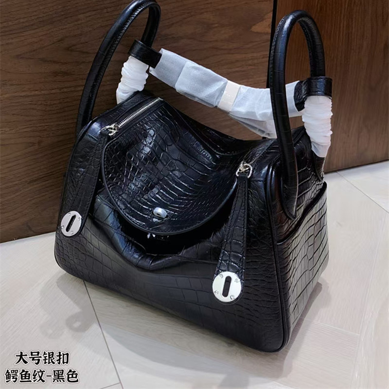 2026 New Arrival Crocodile Pattern Top Layer Cowhide Lindy Bag - Fashionable Large Capacity Doctor Bag - Thumbnail 2