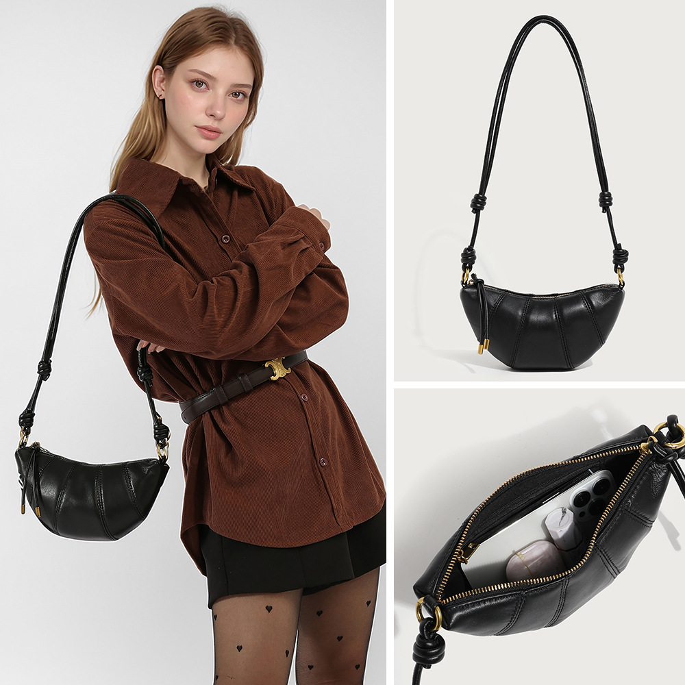 Niche Genuine Leather Horn Bag Sheepskin 2025 Autumn New Luxury Minimalist Dumpling Bag Shoulder Crossbody Bag - Thumbnail 4