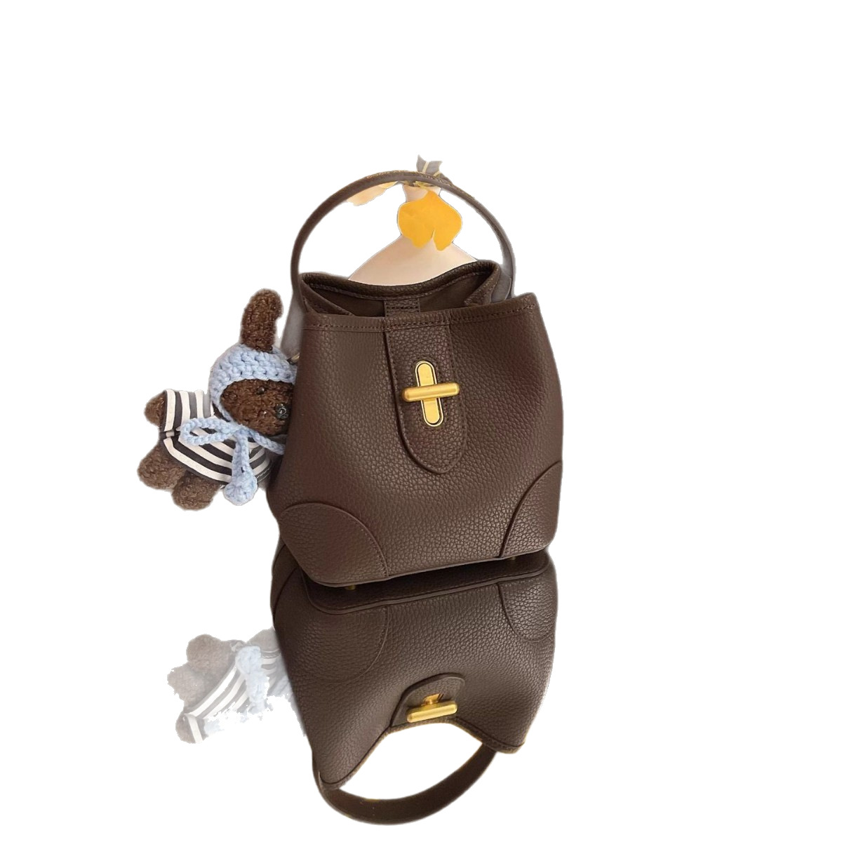 2026 Fashion Cross-border Genuine Leather Bucket Bag, Lychee Grain Texture Tote, Versatile Shoulder Bag - Thumbnail 5