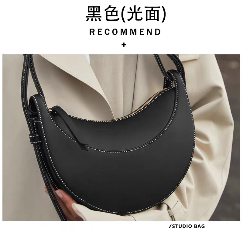 Polene Shoulder & Crossbody Bag - Crescent Leather Saddle Bag Fashionable Versatile Handbag - Thumbnail 7