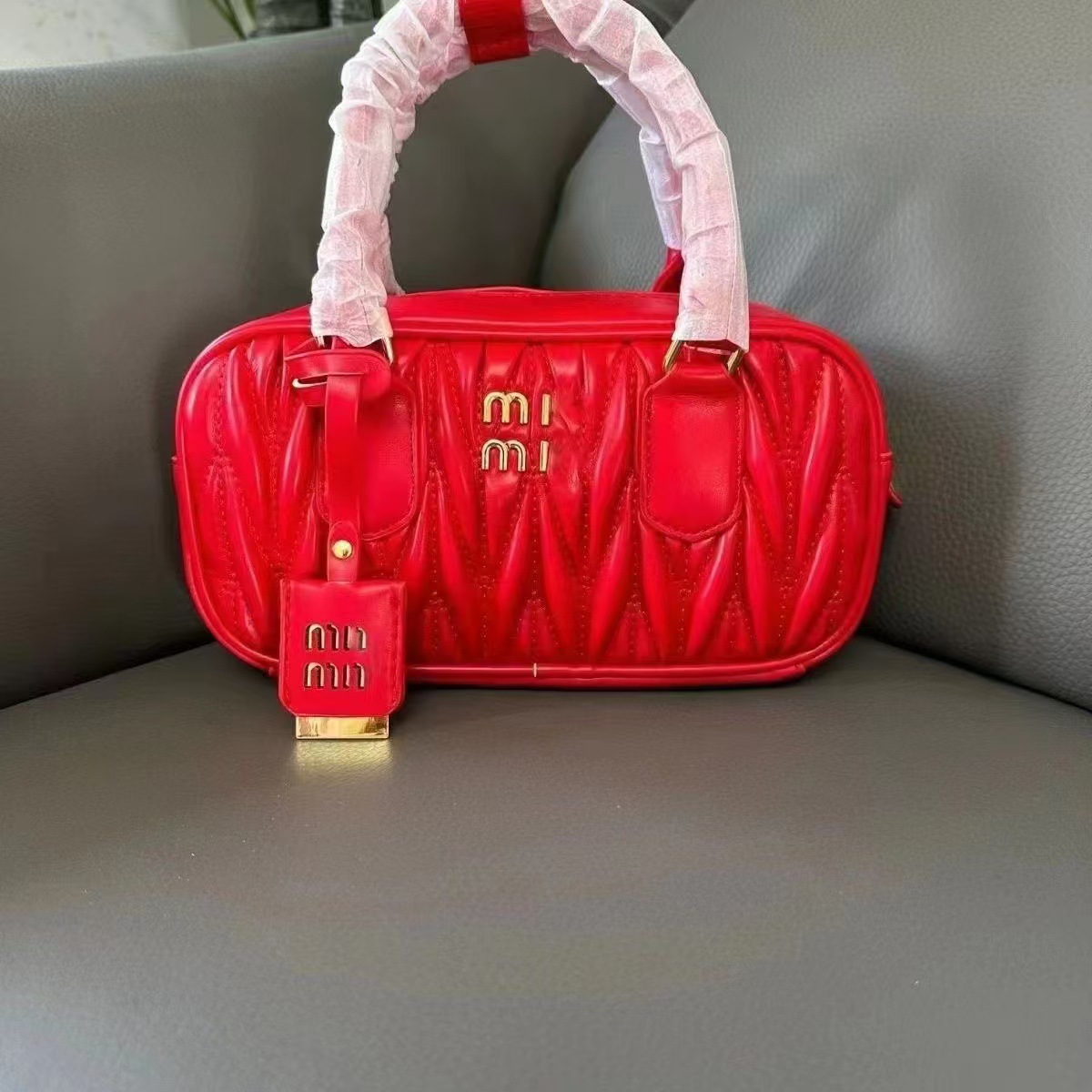 Vintage Niche Lambskin Bowling Bag Boston Style Fashionable Leather Shoulder Handbag - Thumbnail 2