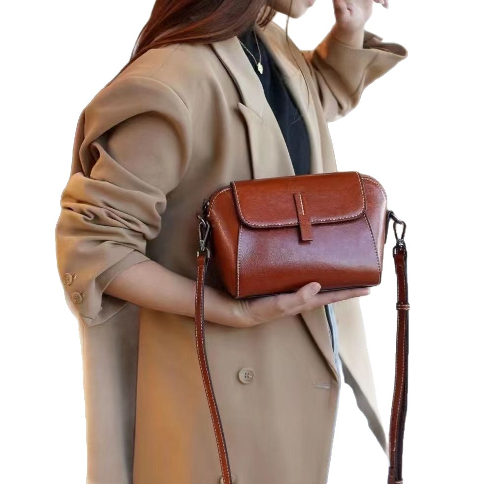 Premium Genuine Leather Vintage Small Bag - Trendy Ins Style Cowhide Shoulder & Crossbody Bag - Thumbnail 5