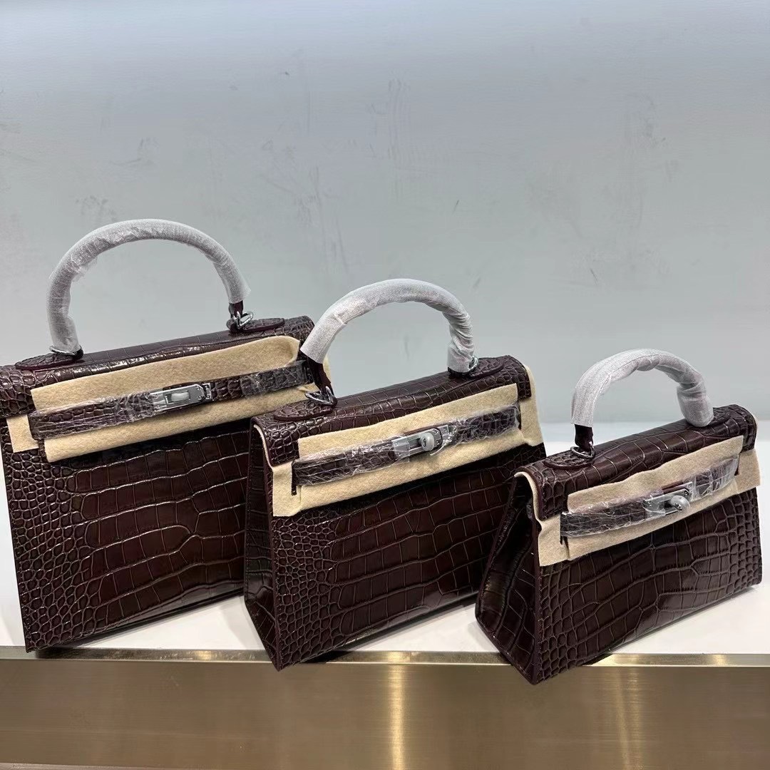 Crocodile Pattern Mini Kelly Bag - Genuine Leather Fashion Crossbody & Shoulder Bag - Thumbnail 9