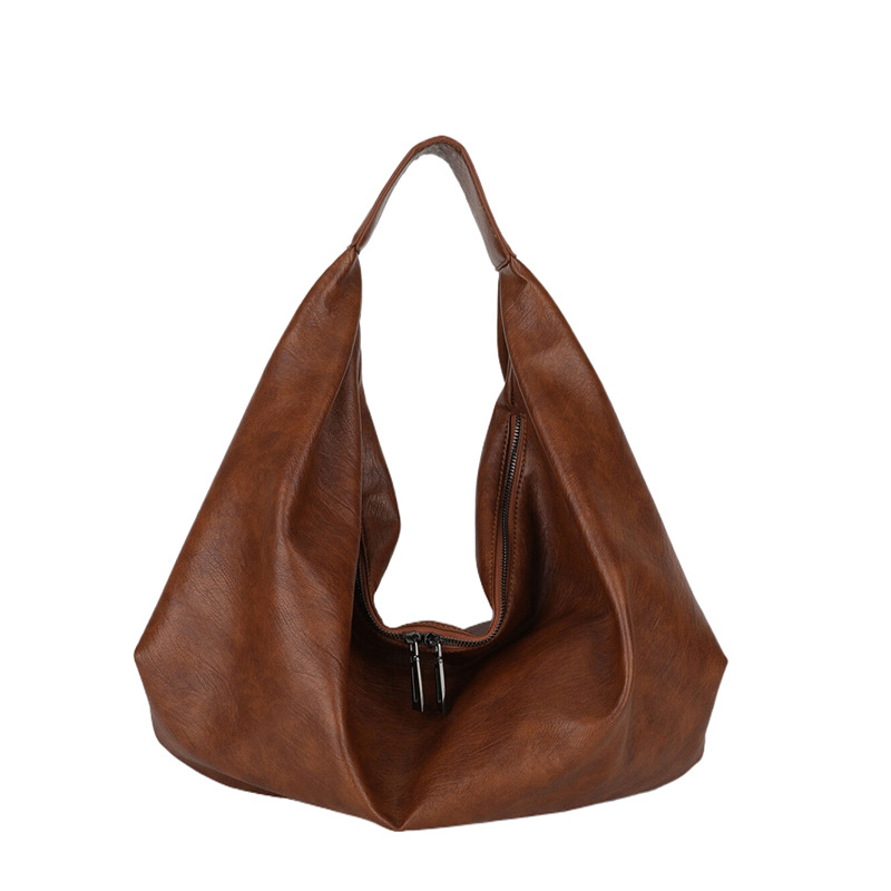 Retro Style Hobo Bag High-End Soft Leather Underarm Bag Large Capacity Women's Commuter Shoulder Bag - Thumbnail 7