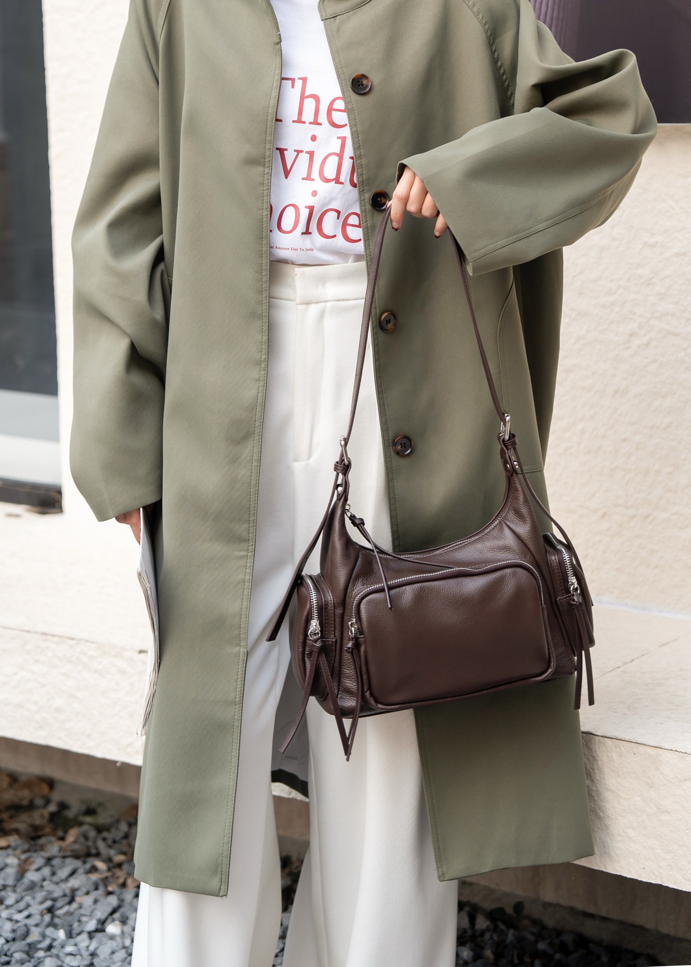 Top Grain Leather Multi-Pocket Biker Bag, Trendy Soft Shoulder Bag, Large Capacity Crossbody Tote - Thumbnail 6