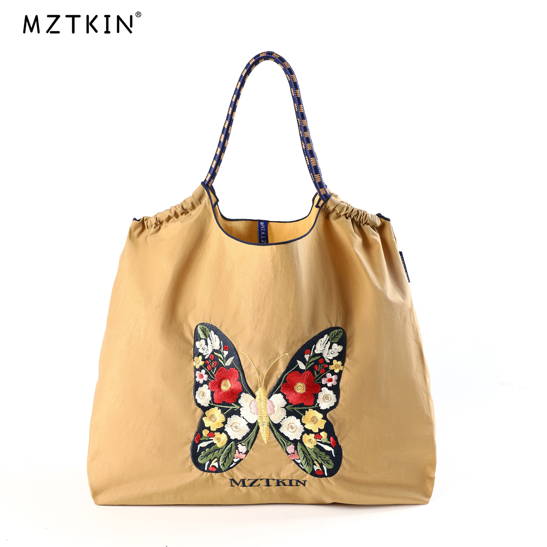 Embroidered Nylon Tote Bag - Large Capacity Canvas Crossbody Bag for Commuting - Thumbnail 30