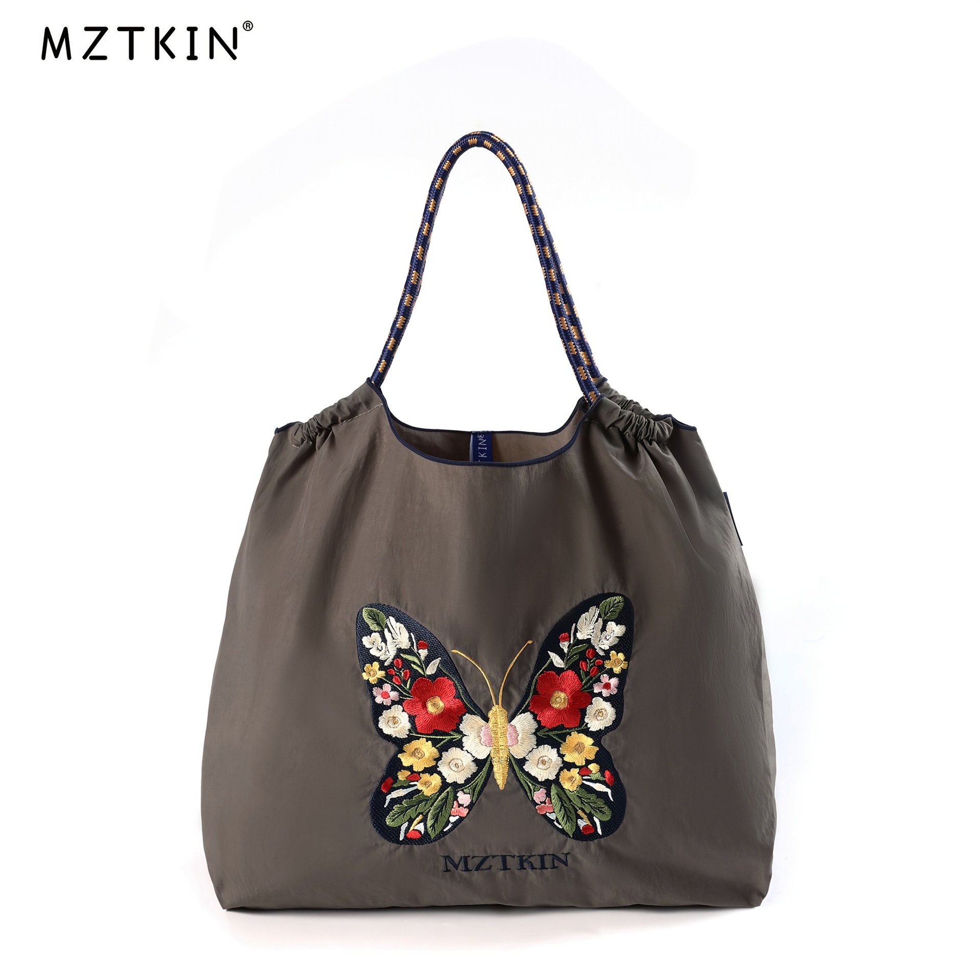 Embroidered Nylon Tote Bag - Large Capacity Canvas Crossbody Bag for Commuting - Thumbnail 11