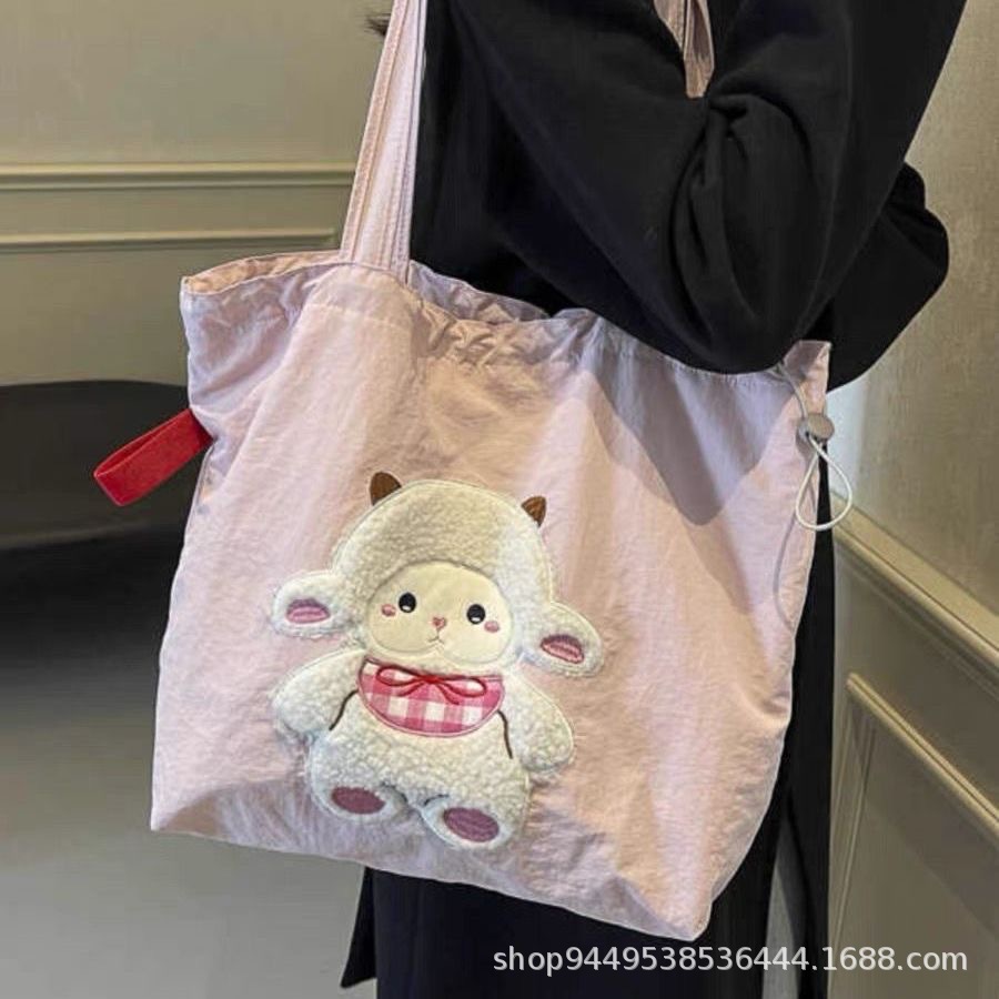 2025 New Arrival Cute Lamb Canvas Tote Bag, Large Capacity Versatile Shoulder Bag for Students & Commuting - Thumbnail 3