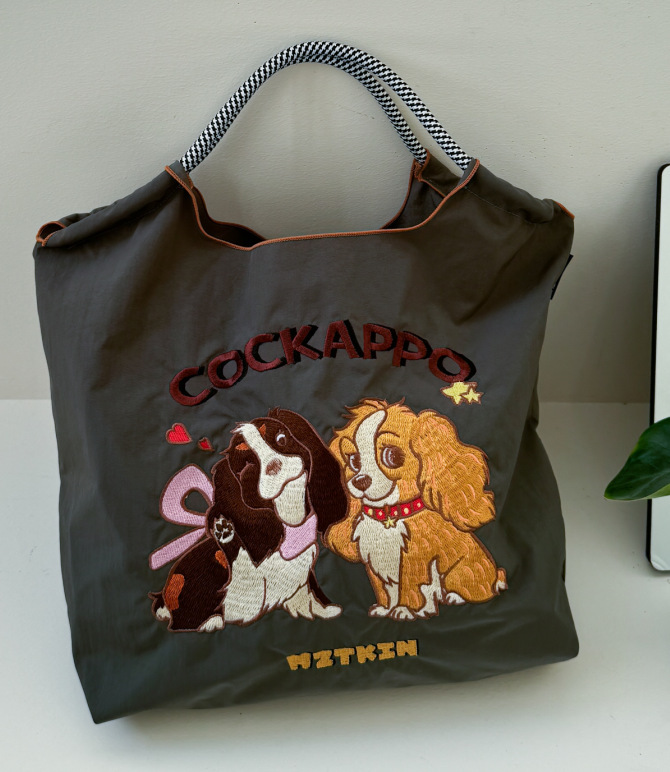 Embroidered Nylon Tote Bag - Large Capacity Canvas Crossbody Bag for Commuting - Thumbnail 50