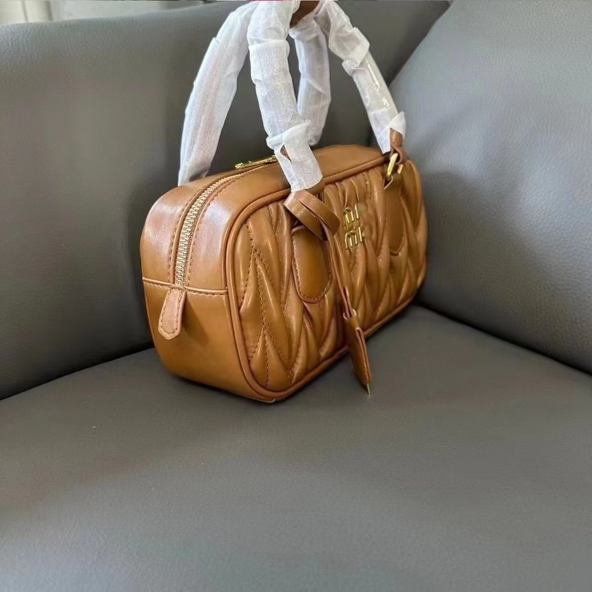 Vintage Niche Lambskin Bowling Bag Boston Style Fashionable Leather Shoulder Handbag - Thumbnail 4