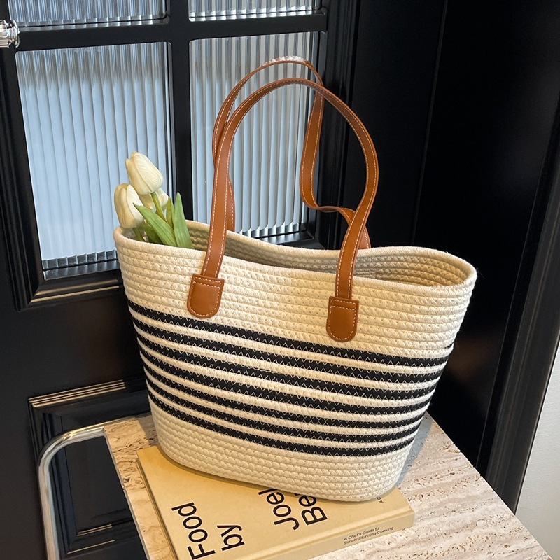 Spring Woven Canvas Tote Bag - Large Capacity Versatile Shoulder Bag & Straw Handbag for Women - Thumbnail 13