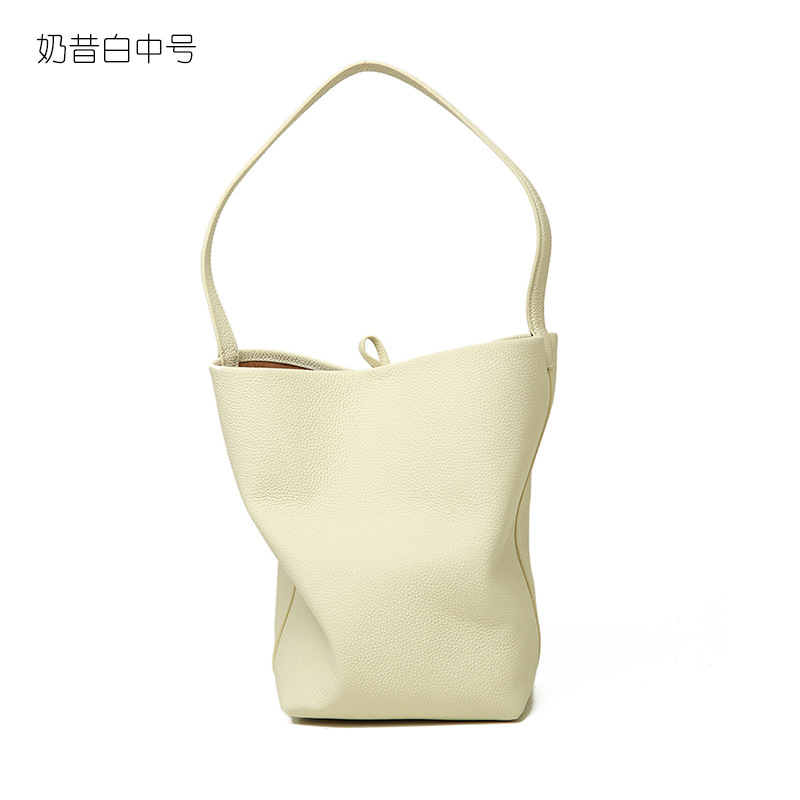 2026 New Genuine Leather Women's Tote Bag Large Capacity Top Grain Cowhide Commuter Bucket Bag - Thumbnail 12