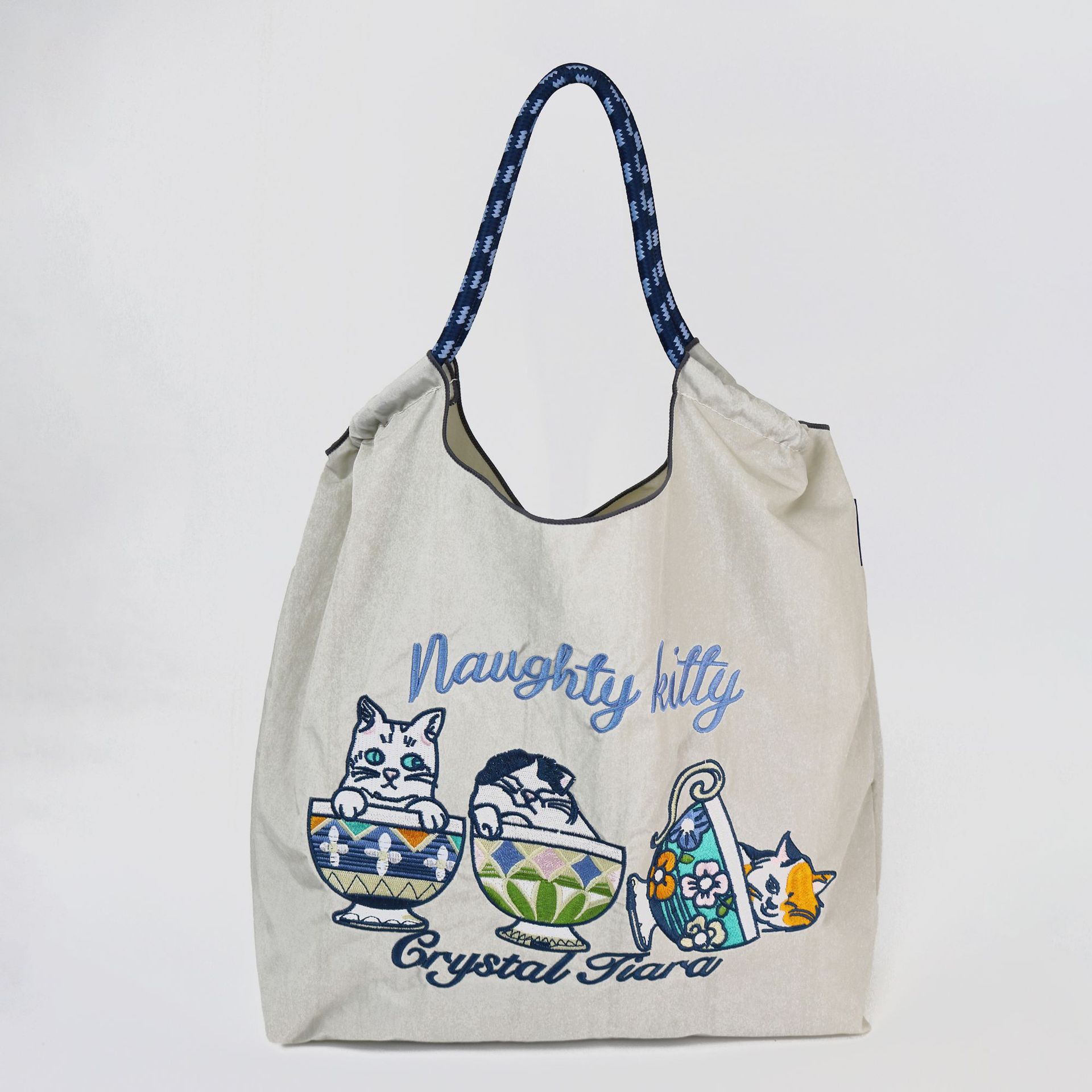 Embroidered Nylon Tote Bag - Large Capacity Canvas Crossbody Bag for Commuting - Thumbnail 16