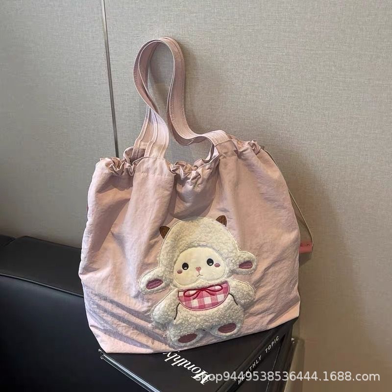 2025 New Arrival Cute Lamb Canvas Tote Bag, Large Capacity Versatile Shoulder Bag for Students & Commuting - Thumbnail 2