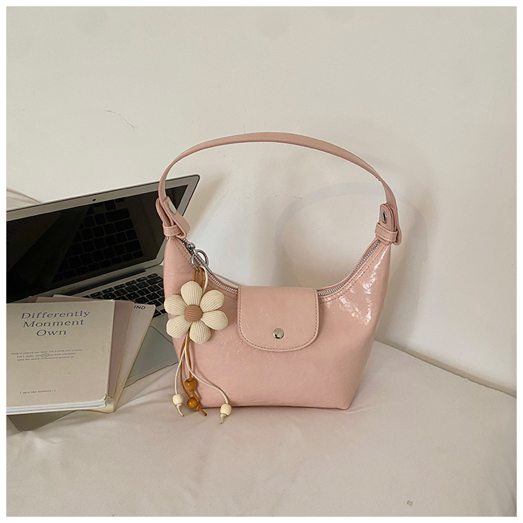 Luxury Oil Wax Leather Underarm Bag 2025 New Fashion Crescent Crossbody Bag - Thumbnail 9