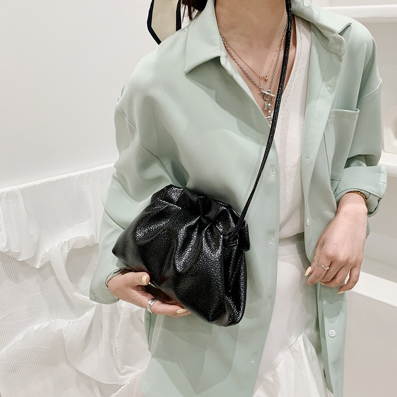 2024 Spring/Summer Fashion Underarm Cloud Bag - Soft Leather Pleated Dumpling Crossbody Mini Bag for Women - Thumbnail 3
