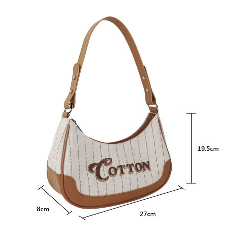 Custom Embroidered Underarm Bag - Niche Crescent Moon Shoulder Bag, American Vintage Striped Canvas Bag - Thumbnail 3