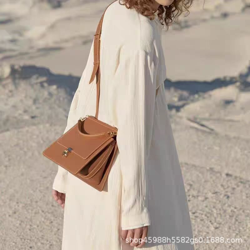 2026 New Arrival French Vintage Genuine Leather Small Square Chain Bag for Women - Thumbnail 2