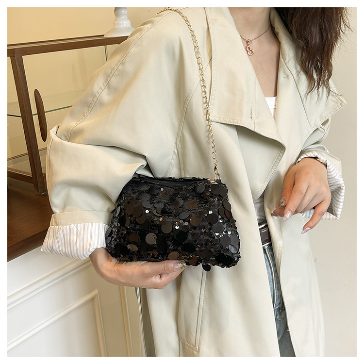 手提包小香风亮片女包2025新款晚宴包韩版潮时尚单肩斜挎包 - Thumbnail 3