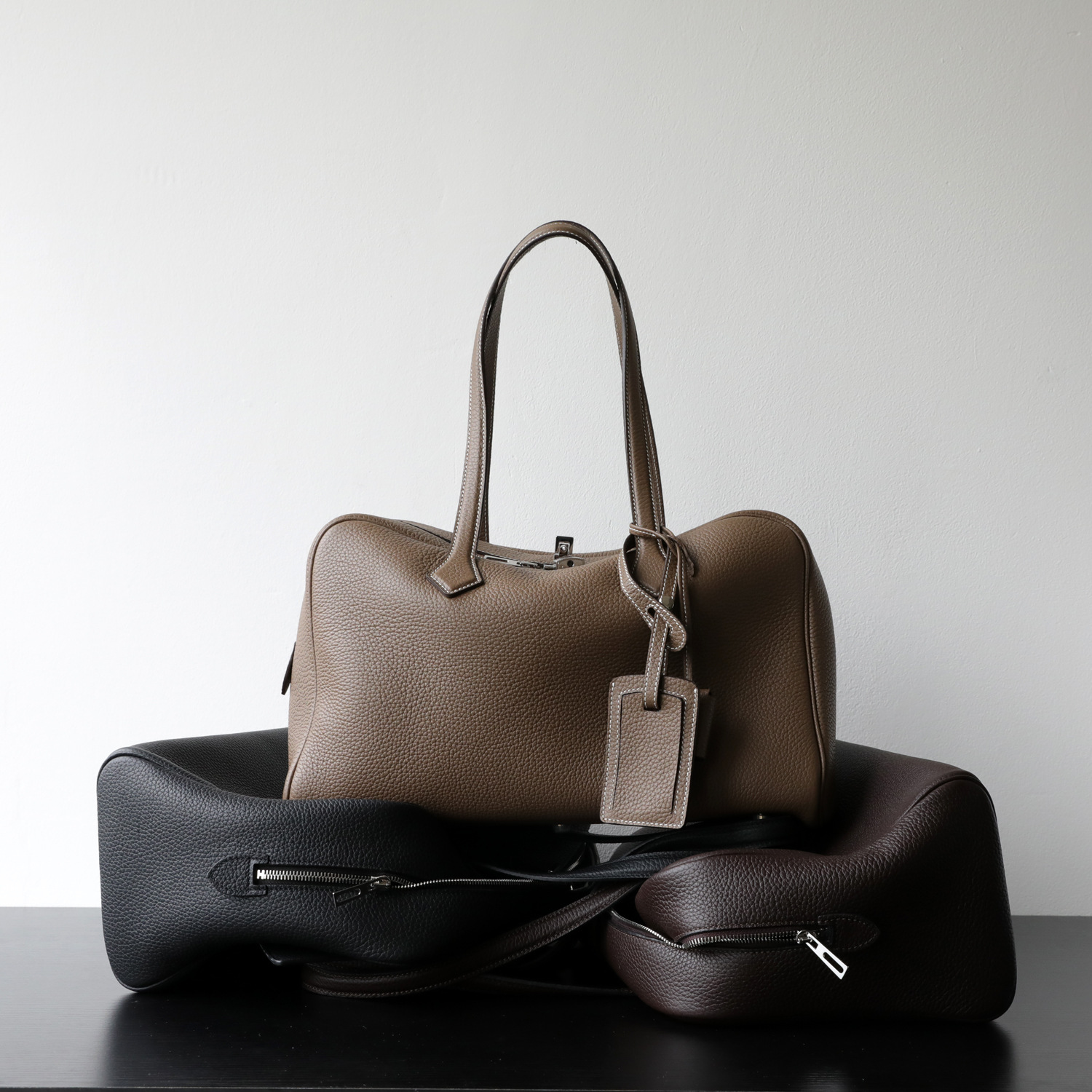 Luxury First Layer Cowhide Boston Bag Minimalist Bowling Shoulder Bag - Thumbnail 2