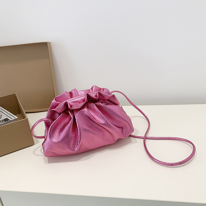 2024 Spring/Summer Fashion Underarm Cloud Bag - Soft Leather Pleated Dumpling Crossbody Mini Bag for Women - Thumbnail 9