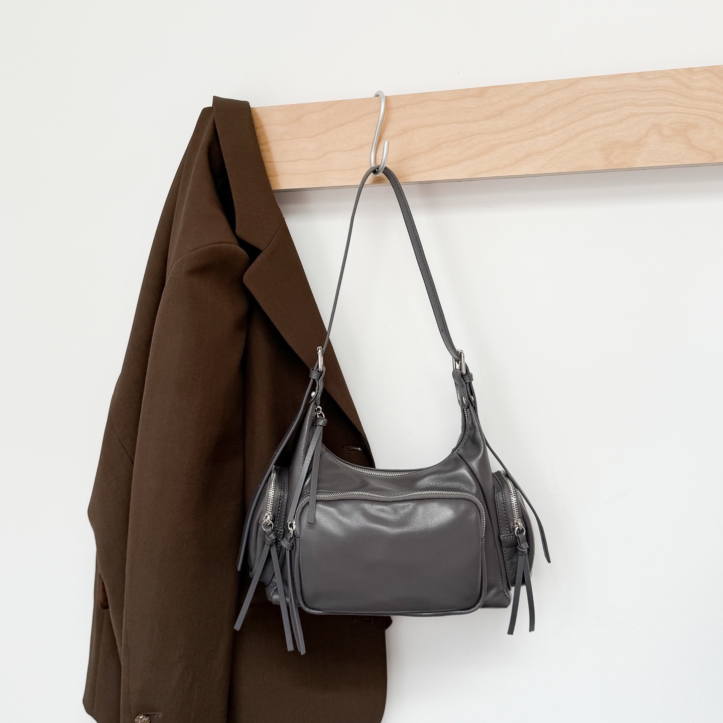 Top Grain Leather Multi-Pocket Biker Bag, Trendy Soft Shoulder Bag, Large Capacity Crossbody Tote - Thumbnail 4