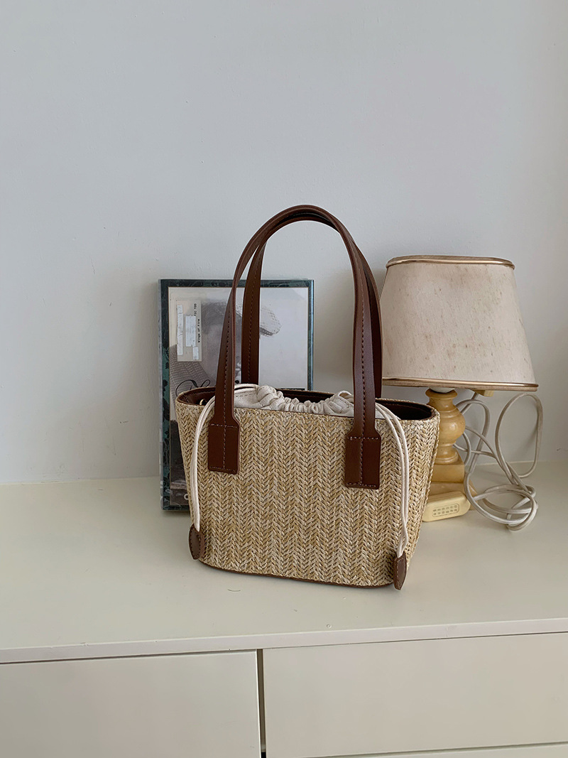 Korean Ins Style Straw Woven Small Handbag Summer Casual Vacation Women's Basket Bag Shoulder/Crossbody Bag - Thumbnail 7
