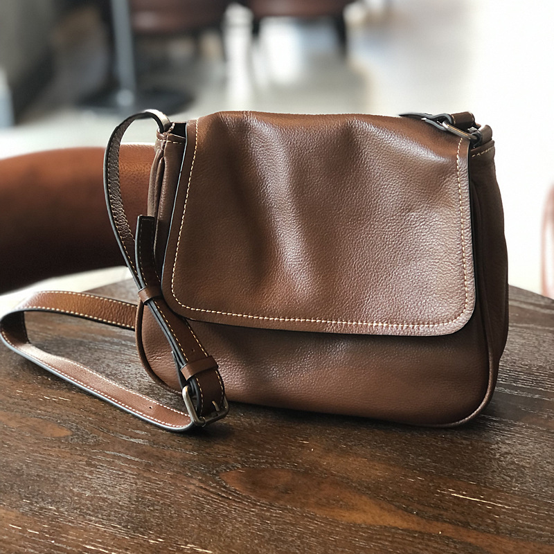 2025 New Flap Genuine Leather Women's Bag - Simple Casual Top Layer Leather Messenger & Crossbody Bag - Thumbnail 6