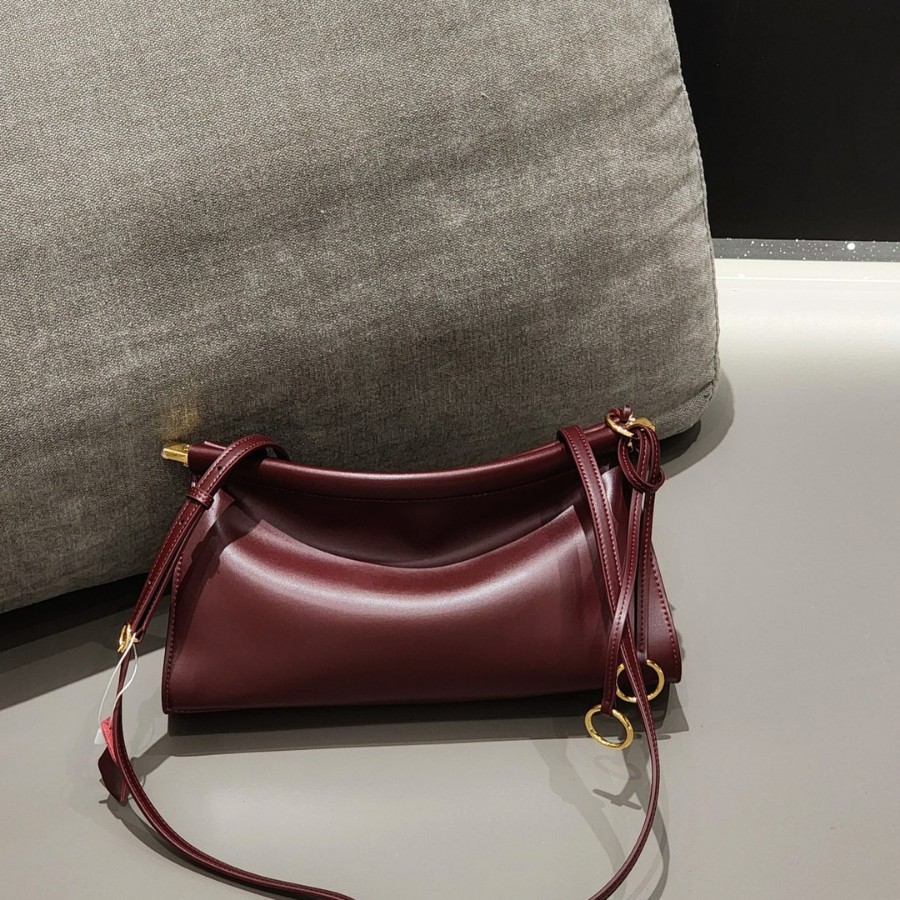 French Cowhide Leather Shoulder Bag Elegant Curved Hobo Bag for Women - Thumbnail 3