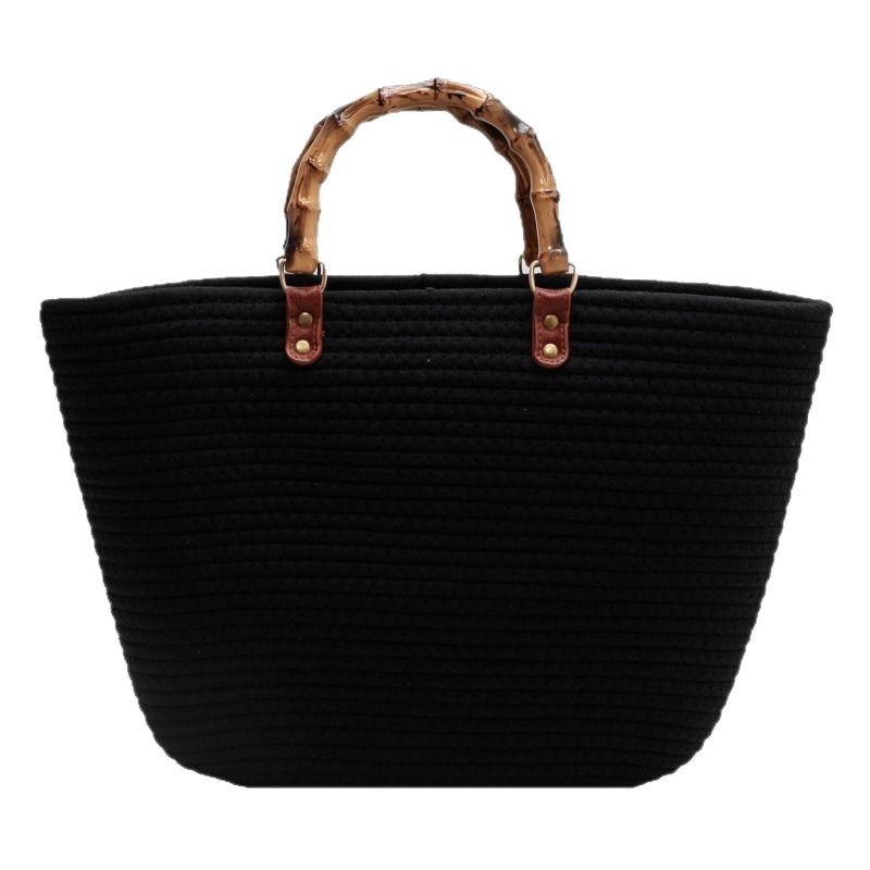 Spring Woven Canvas Tote Bag - Large Capacity Versatile Shoulder Bag & Straw Handbag for Women - Thumbnail 5