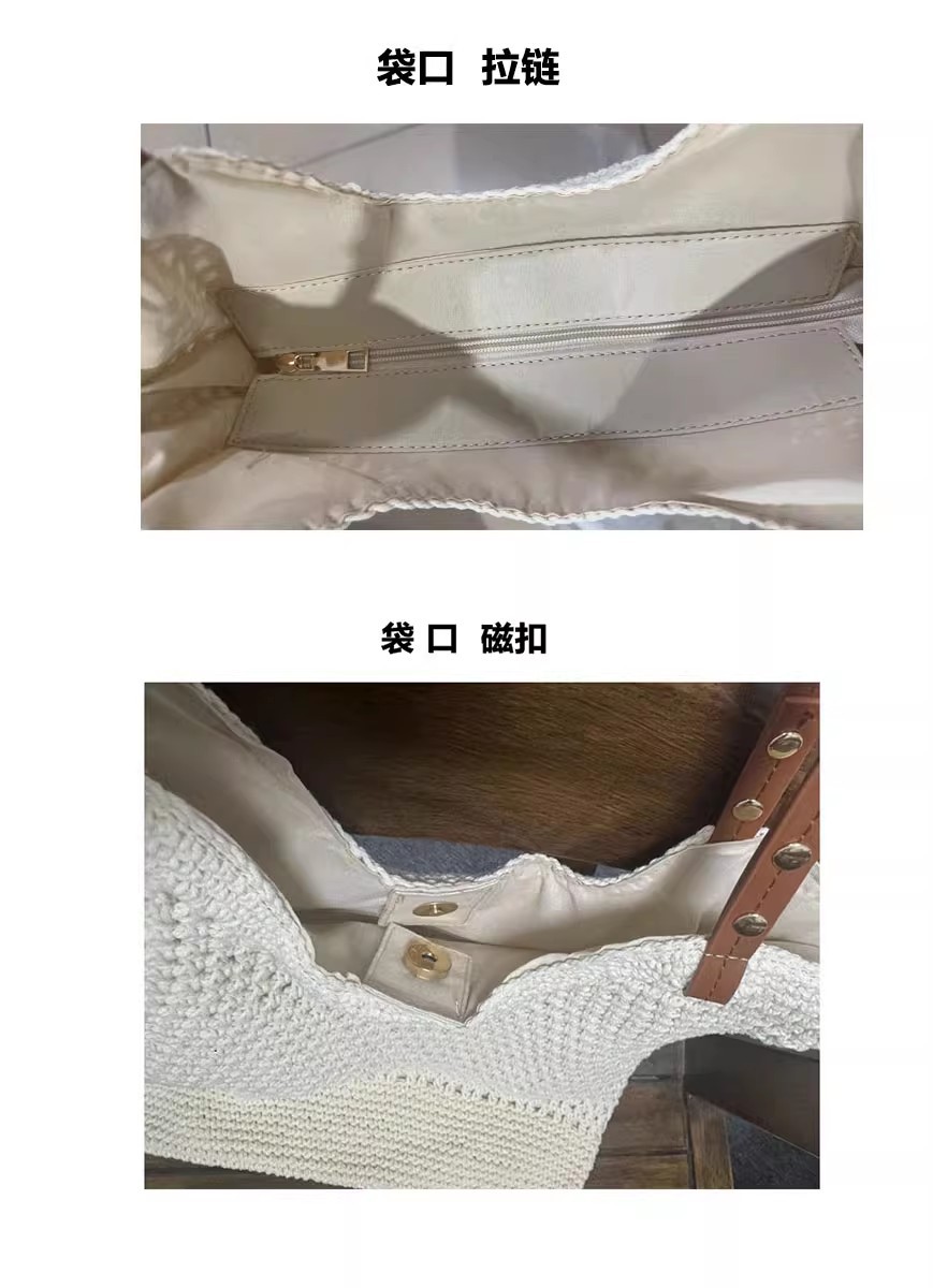 Large Capacity Cotton Thread Woven Shoulder Bag Hollow Mesh Tote for Beach Vacation - Thumbnail 7