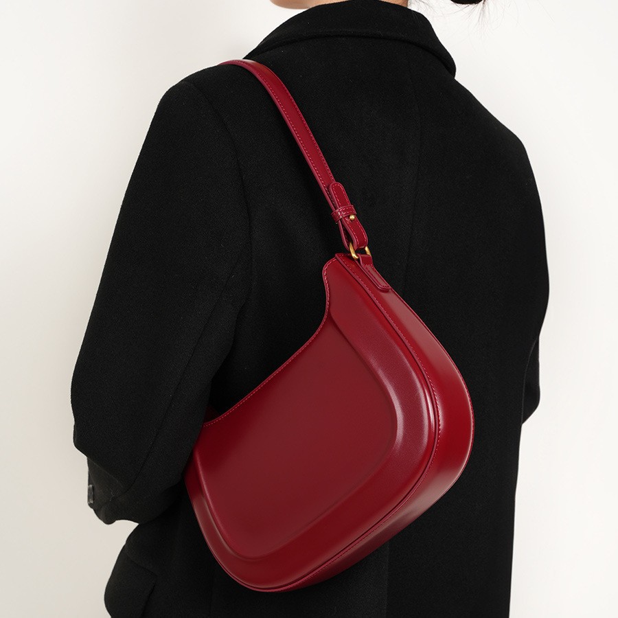 Vintage Saddle Bag Red Wedding Bag 2026 - Genuine Leather Women's Shoulder & Crossbody Fashion Commuter Handbag - Thumbnail 2