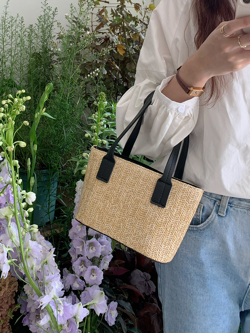 Korean Ins Style Straw Woven Small Handbag Summer Casual Vacation Women's Basket Bag Shoulder/Crossbody Bag - Thumbnail 8