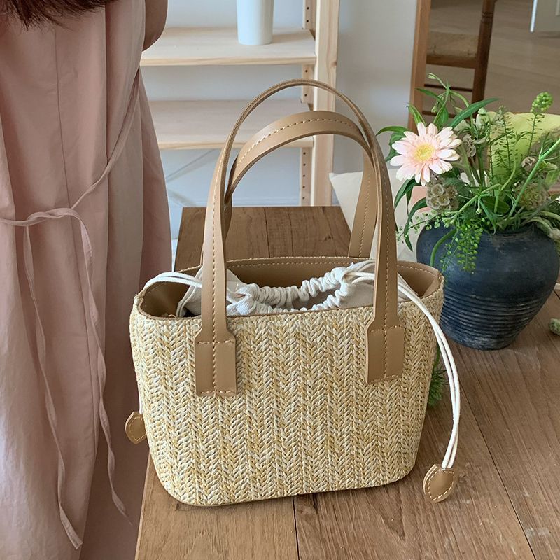 Korean Ins Style Straw Woven Small Handbag Summer Casual Vacation Women's Basket Bag Shoulder/Crossbody Bag - Thumbnail 4