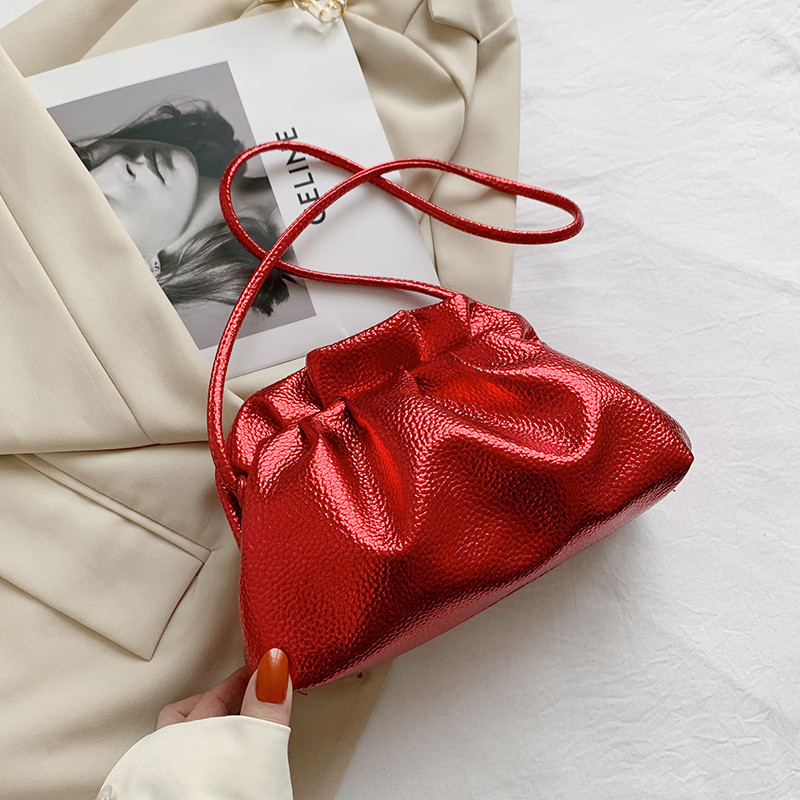2024 Spring/Summer Fashion Underarm Cloud Bag - Soft Leather Pleated Dumpling Crossbody Mini Bag for Women - Thumbnail 7