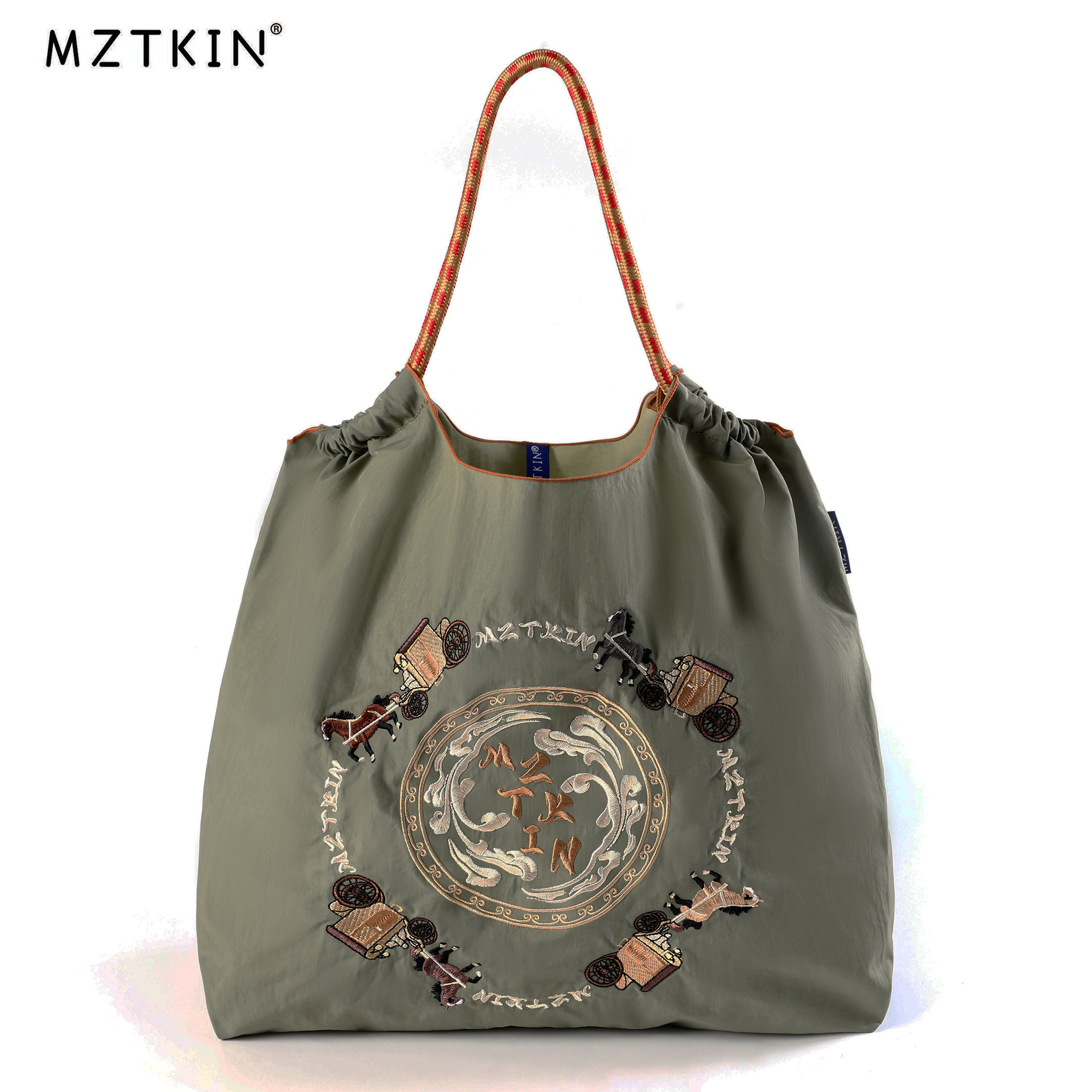 Embroidered Nylon Tote Bag - Large Capacity Canvas Crossbody Bag for Commuting - Thumbnail 14