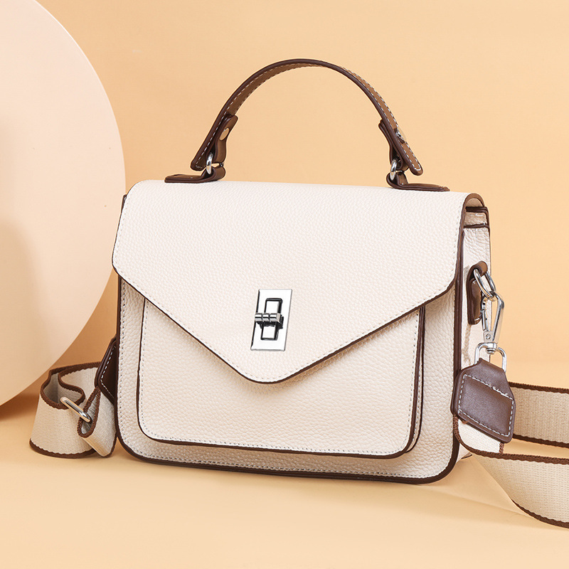 2025 Summer New Top Grain Leather Handbag - French Style Women's Crossbody Mini Square Bag - Thumbnail 3