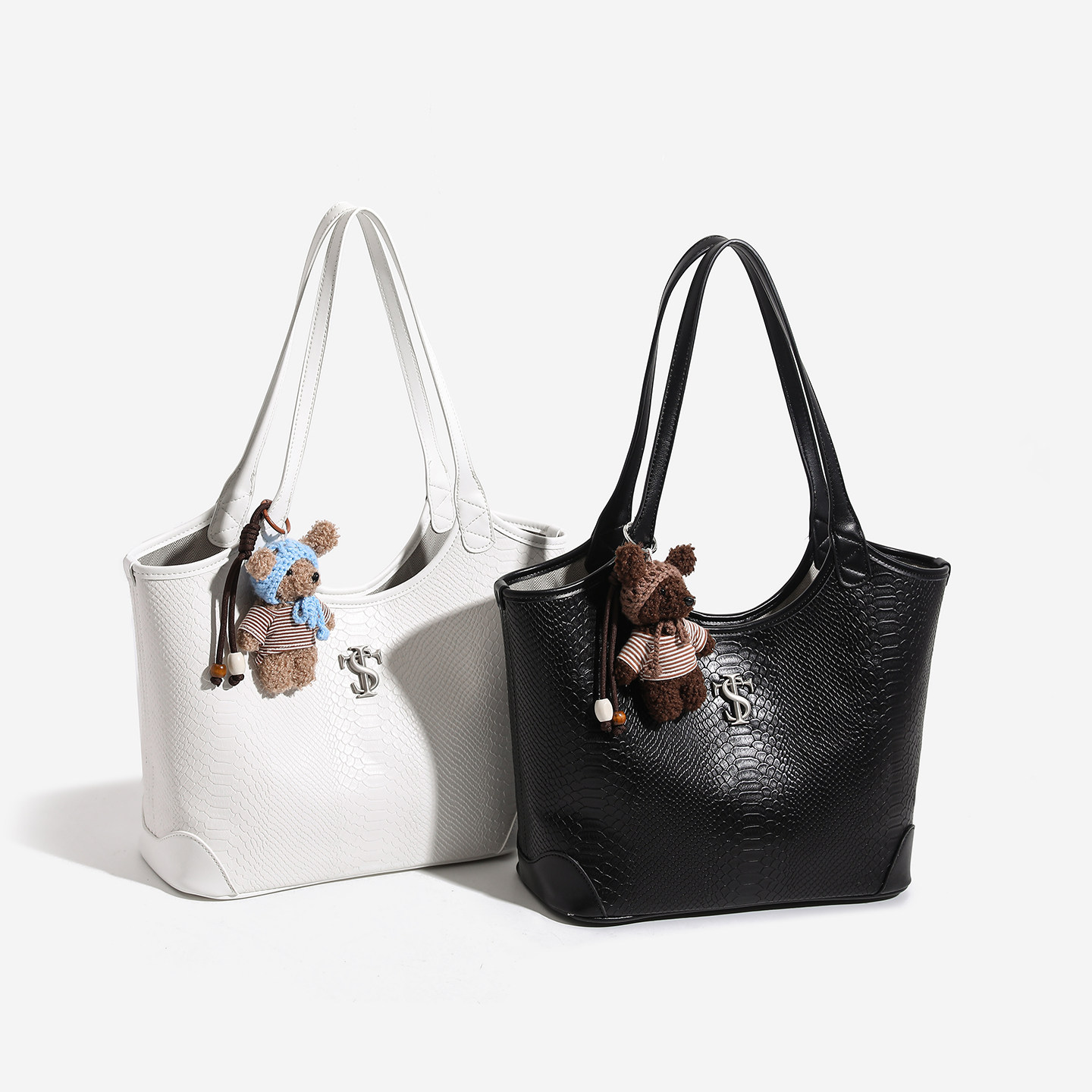 STK Niche White Snake Pattern Tote Bag - Large Capacity Shoulder & Underarm Bag for College Students, Work and Commuting - Thumbnail 4