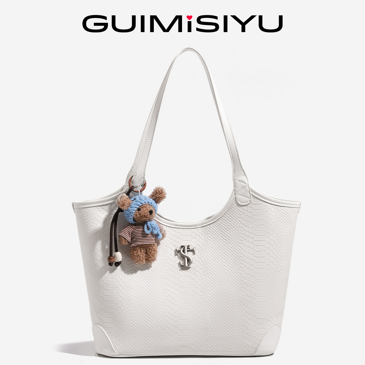 STK Niche White Snake Pattern Tote Bag - Large Capacity Shoulder & Underarm Bag for College Students, Work and Commuting - Thumbnail 2