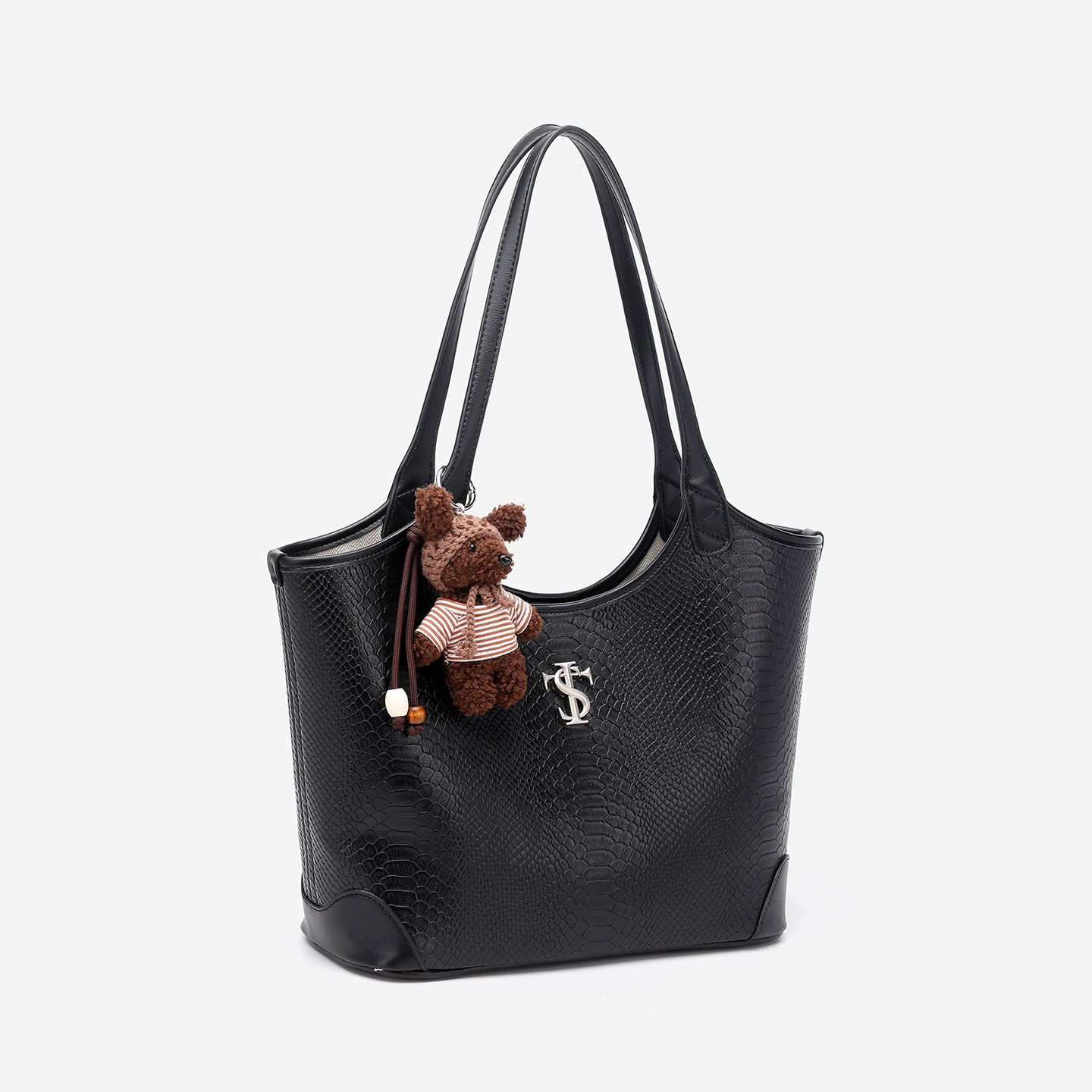 STK Niche White Snake Pattern Tote Bag - Large Capacity Shoulder & Underarm Bag for College Students, Work and Commuting - Thumbnail 3