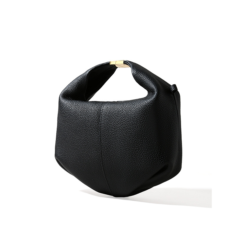 French Style Genuine Leather Handbag - Textured Cowhide Commuter Tote Bag - Thumbnail 8